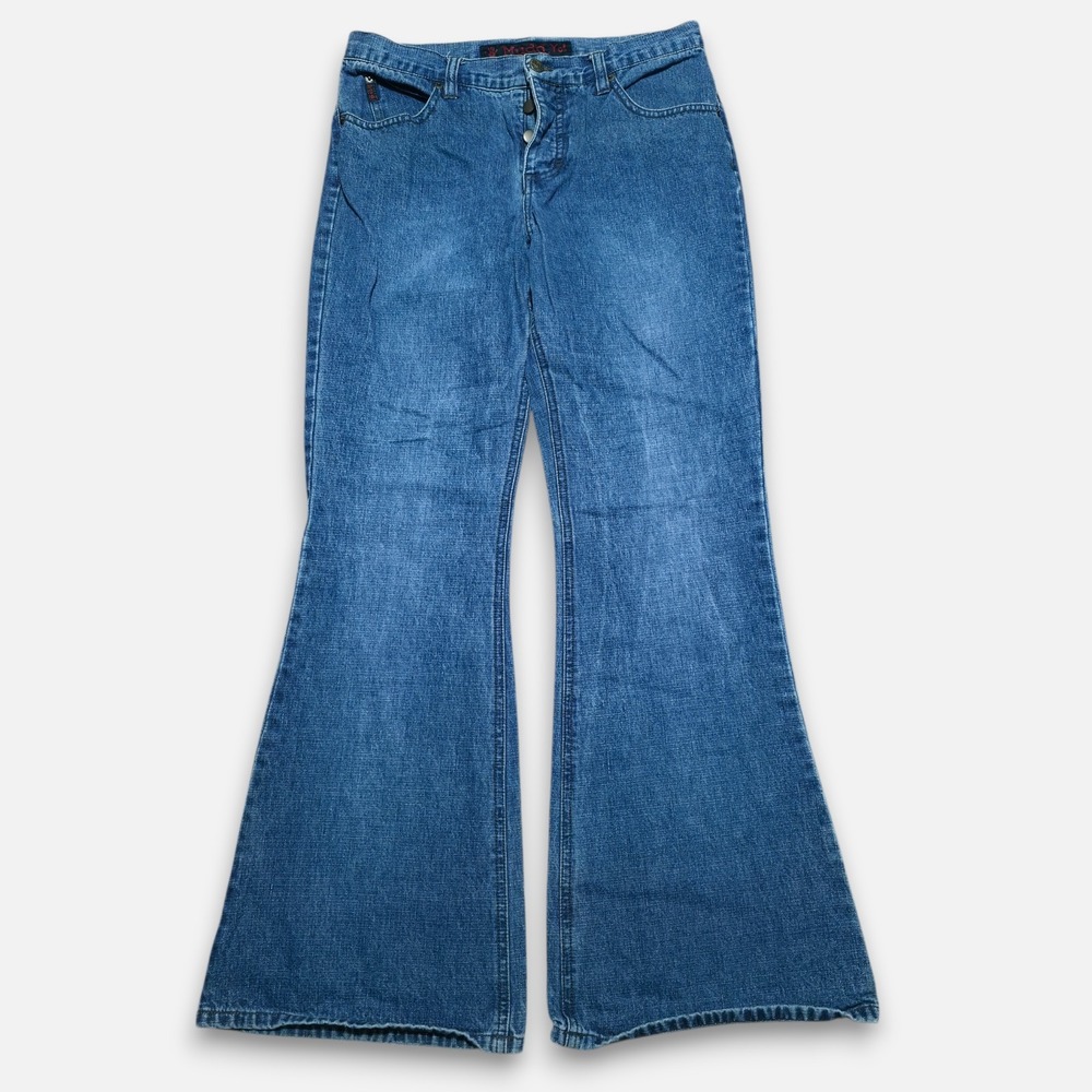 Rare Vintage Y2K Mudd Yo! Jeans Flare Blue Bell Bottoms Button Fly Pants Size 11